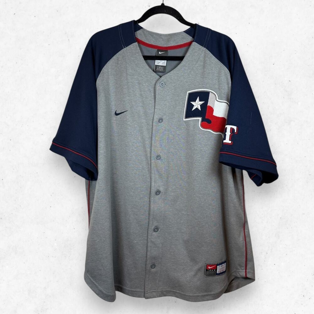Nike Texas Rangers MLB Baseball Jersey Men's XL Gray Navy Button-Up Stitched